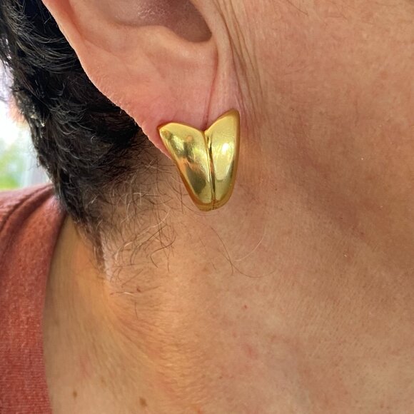 Vintage, 3-in-1, 1960s 18K Gold Earrings w/ Real Jade & Onyx Accessories #401 - Picture 10 of 14